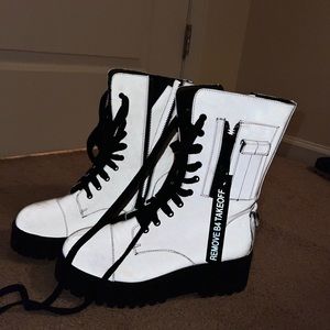 DOLLS KILL POSTER GRL REFLECTIVE FLIGHT BOOTS